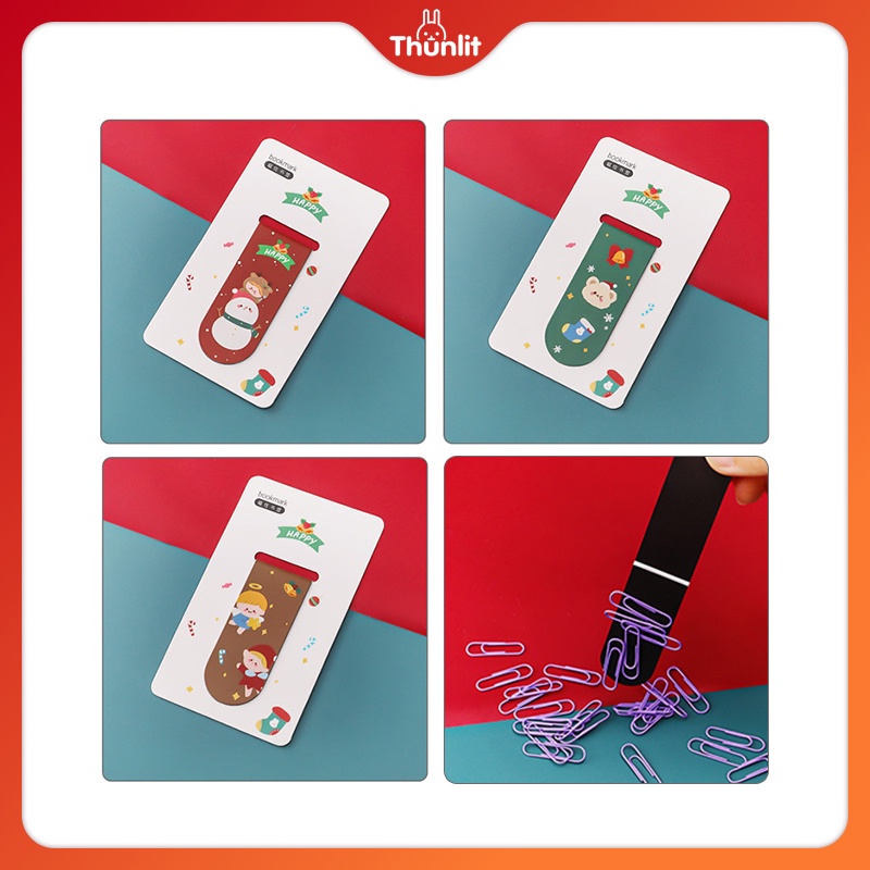 Phụ kiện đánh dấu trang từ tính THUNLIT hình gấu tuyết Giáng sinh dễ thương cho văn phòng sinh viên