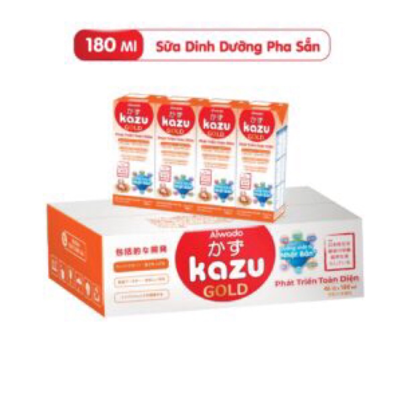 HÀNG CHÍNH HÀNG - Thùng 48 hộp sữa bột pha sẵn kazu gold 180ml - phát triển toàn diện (DATE LUÔN MỚI)