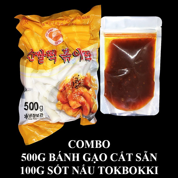 COMBO 500G BÁNH GẠO CẮT SẴN GÓI VÀNG VÀ 100G SỐT NẤU TOKBOKKI