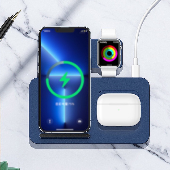 Đế sạc không dây 3 in 1 Remax RP-W53 sạc nhanh max 15W, RP-W60 tích hợp đèn LED cho Điện thoại, Airpods, Apple Watch