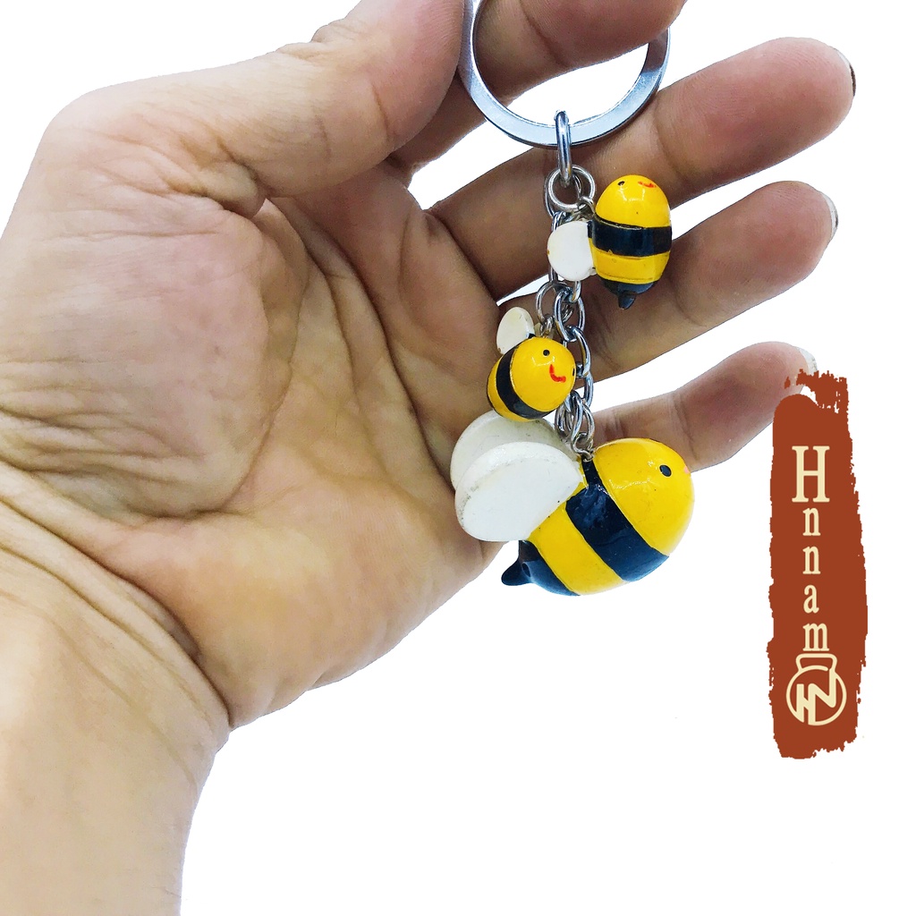 Móc khóa chuổi 3 con Ong vàng đen xài bao bền siêu đẹp 22*37mm trang trí cho chùm chìa khóa của bạn hay dây kéo balo