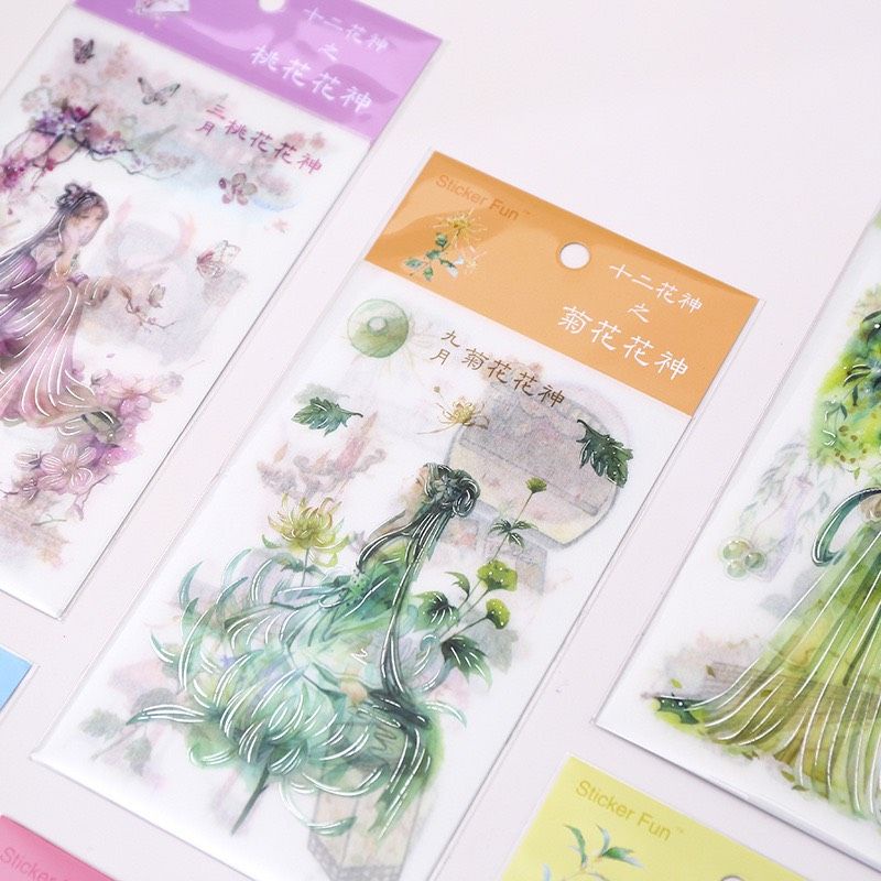 Set 4 tấm sticker cổ trang ánh kim cắt sẵn bukao