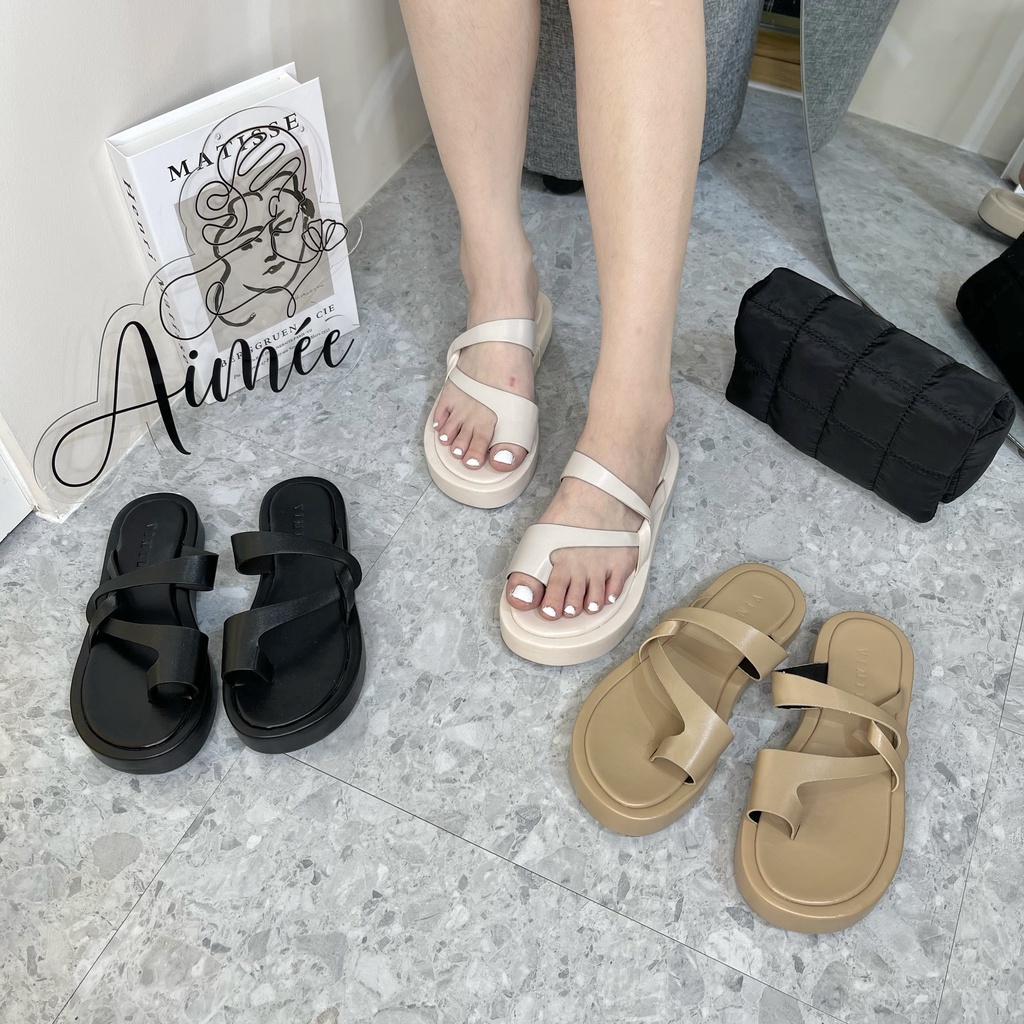 Có Sẵn - Dép Xỏ Ngón Đế Cao 2cm Chất Da Mềm