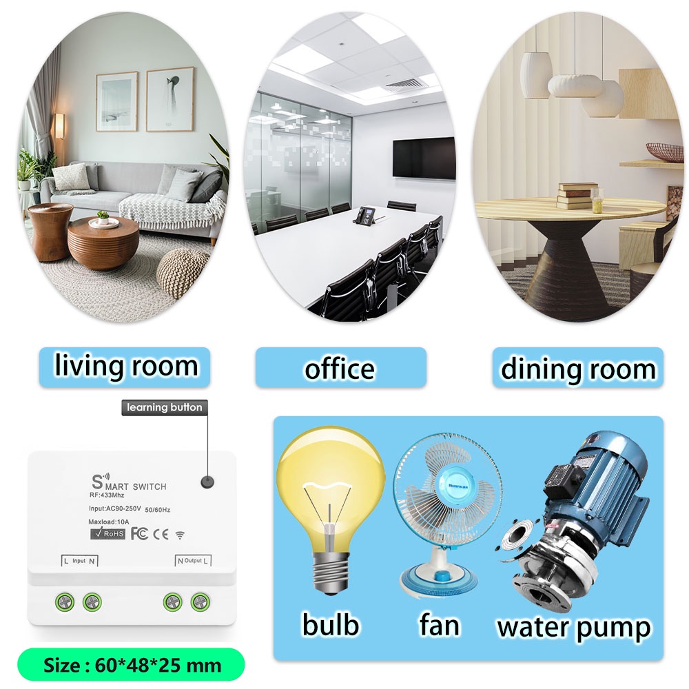 Bộ Điều Khiển Từ Xa Không Dây 433MHz RF AC 110V 220V 10A Cho Máy Bơm Đèn