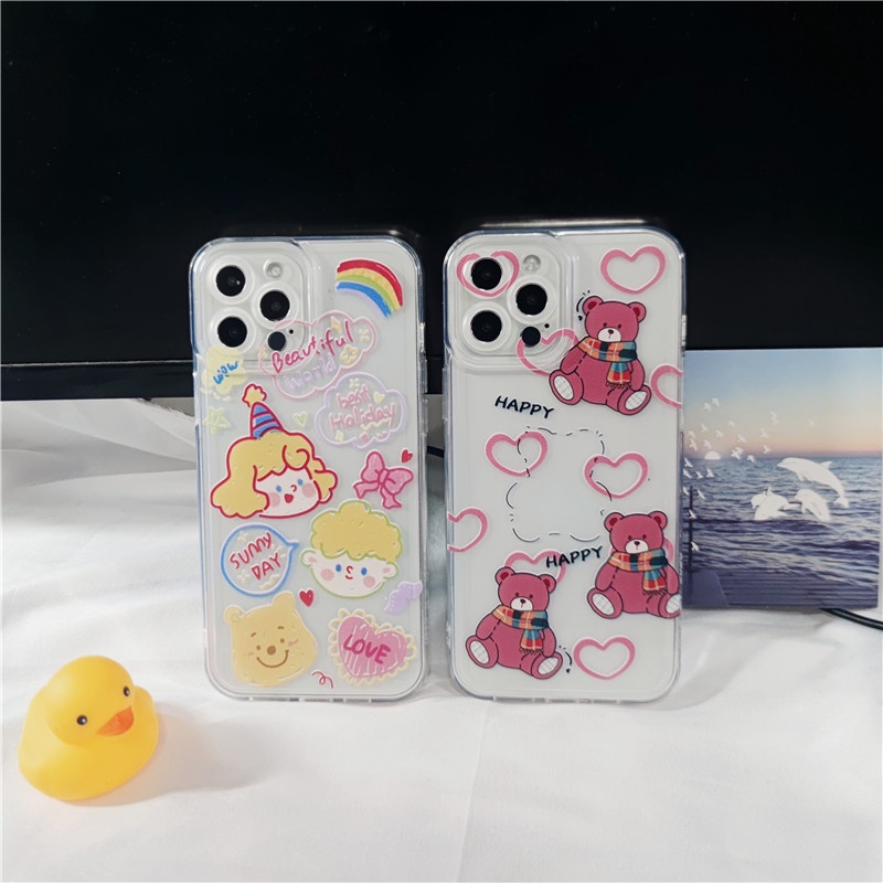 Ốp Điện Thoại Mềm In Hình Gấu Dễ Thương Cho iPhone 11 Pro Max XS Max XR 7 Plus 8 Plus