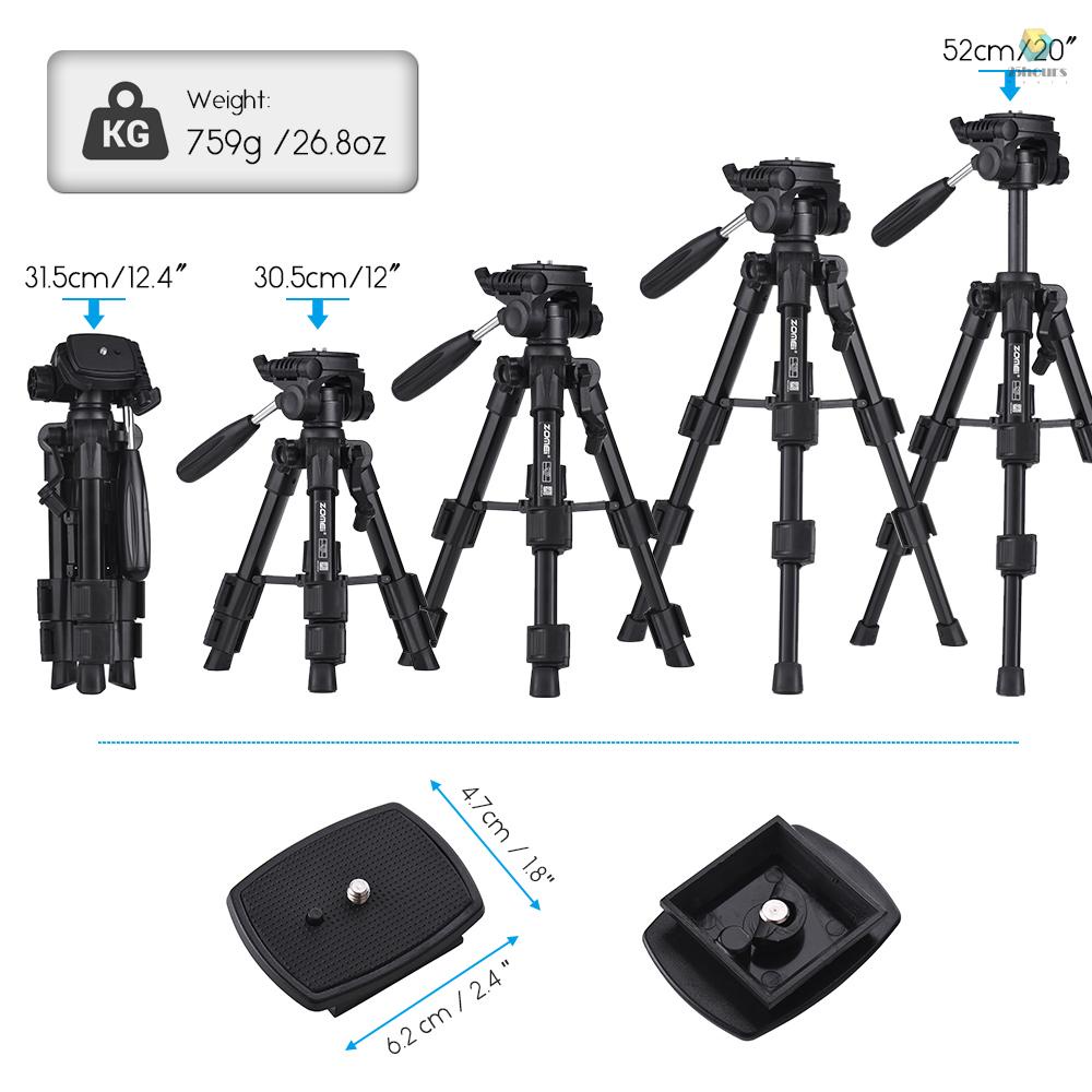 Giá Đỡ Ba Chân Gấp Gọn ZOMEI Q100 20inch Kèm Túi Đựng Tháo Lắp Nhanh Màu Đen