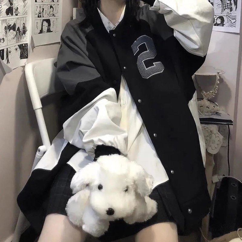 IELGY    Áo Khoác Bóng Chày Phong Cách Hàn Quốc Màu Sắc Thời Trang Dành Cho Nữ