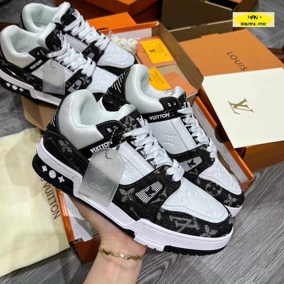 giaydepthaovy.99 Giày Louis Vuitton LV Trainer Monogram Denim Black White màu đen trắng, giày LV nam nữ siêu phẩm 2022