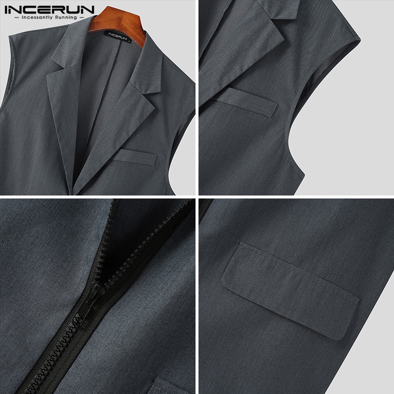 Áo vest baggy trơn INCERUN không tay có khóa kéo cho nam giới