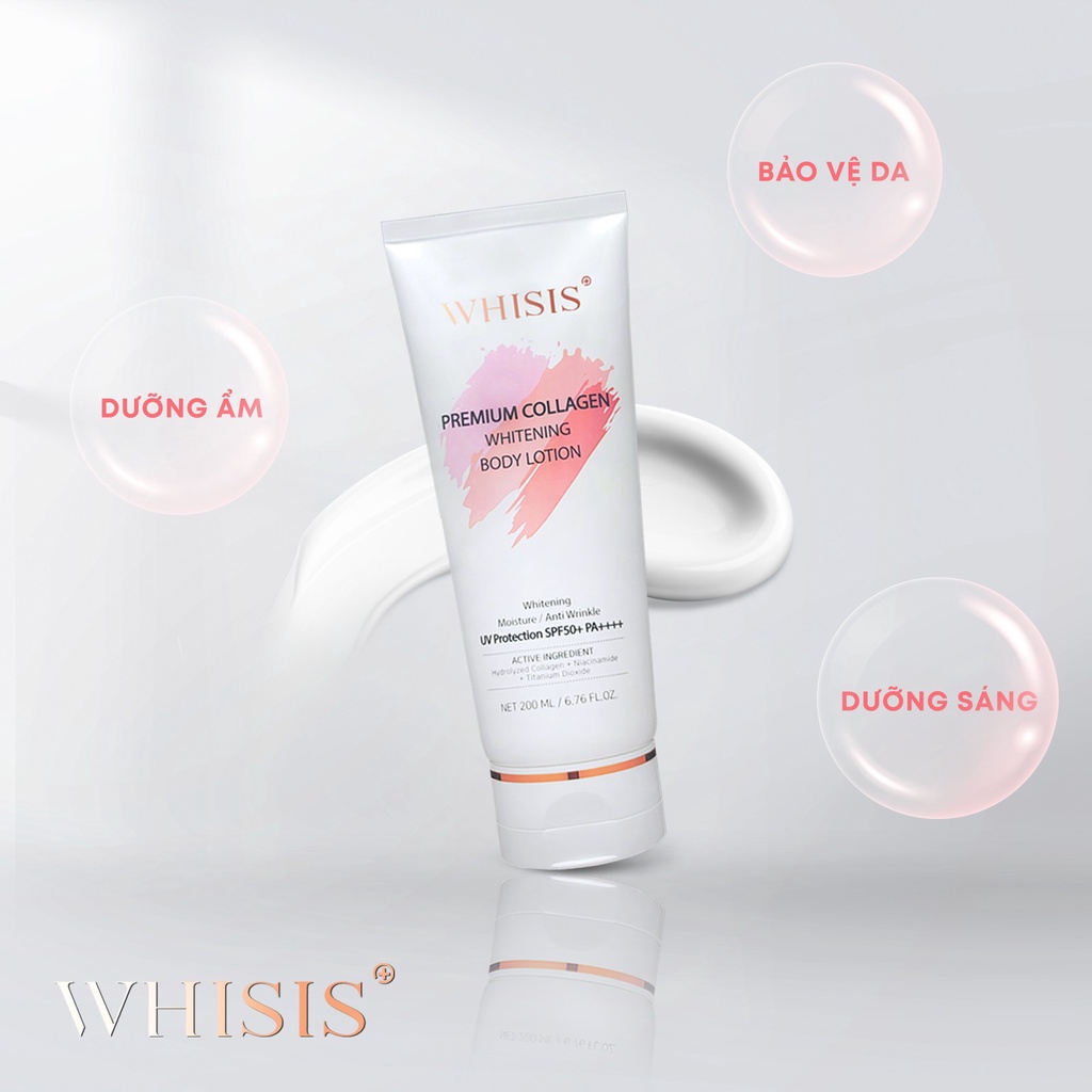 COMBO 2 Kem Dưỡng Thể Trắng Da Chống Nắng Nâng Tone Hàn Quốc WHISIS Premium Collagen Whitening Body Lotion 200ml