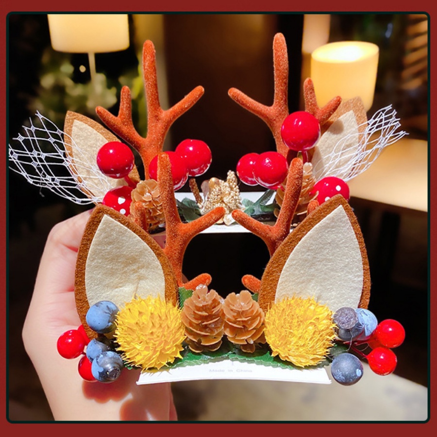 2 Kẹp Tóc Hình Hoa Tuyết / Tuần Lộc Hoạt Hình Vui Nhộn