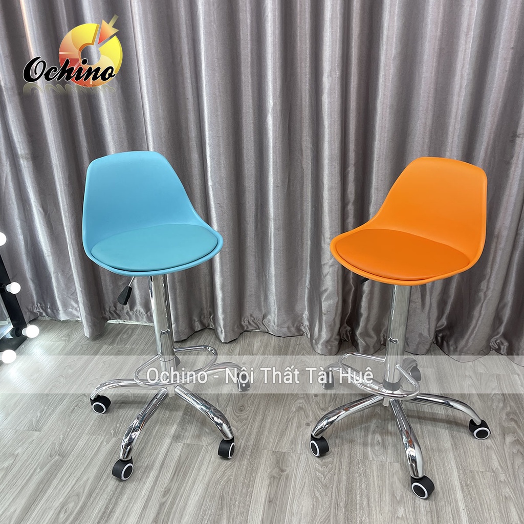 Ghế Quầy Lễ Tân, Ghế Chụp Hình Có Bánh Xe Điều Chỉnh Độ Cao 65/ 85Cm Và Xoay 360 Độ  Mẫu Nhựa Đệm Da (Ảnh Thật)