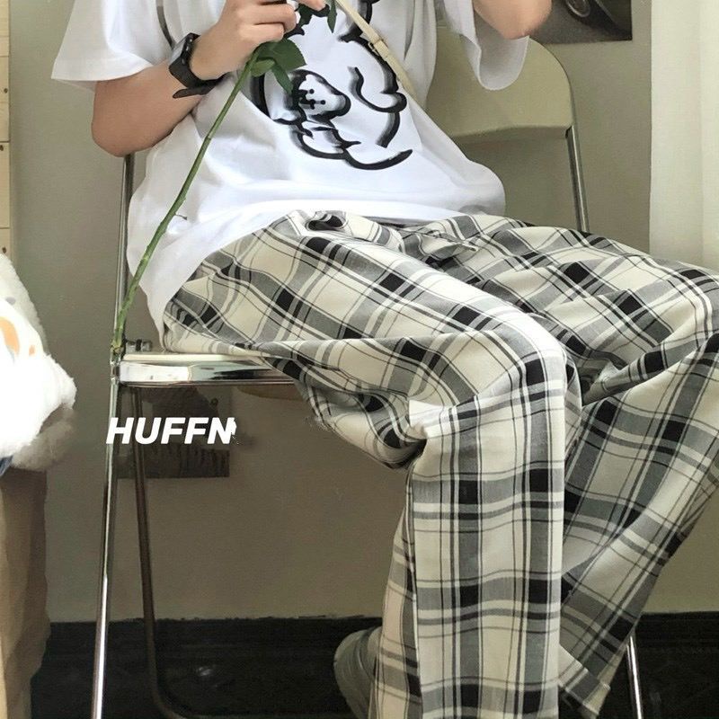 Quần Dài Ống Rộng Dáng Suông Vải Cotton Họa Tiết Kẻ Sọc Đen Trắng Thời Trang Mùa Hè 2022 Cho Bạn Gái