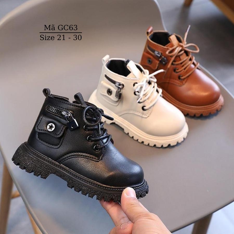 Boots bé trai bé gái màu đen giày cổ cao êm chân chống trơn thời trang cho trẻ em 1 - 5 tuổi phong cách Hàn Quốc GC63
