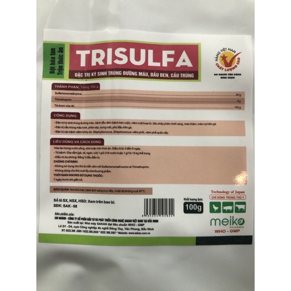 Trisulfa ký sinh trùng máu, đầu đen, cầu trùng 100g. Thú y Trường Thịnh