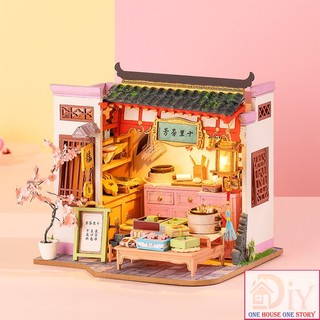 Nhà búp bê tự lắp ráp bằng gỗ DIY TIỆM BÁNH - Robotime (Kèm keo + LED) - Quà tặng sinh nhật giáng sinh cho nam và nữ