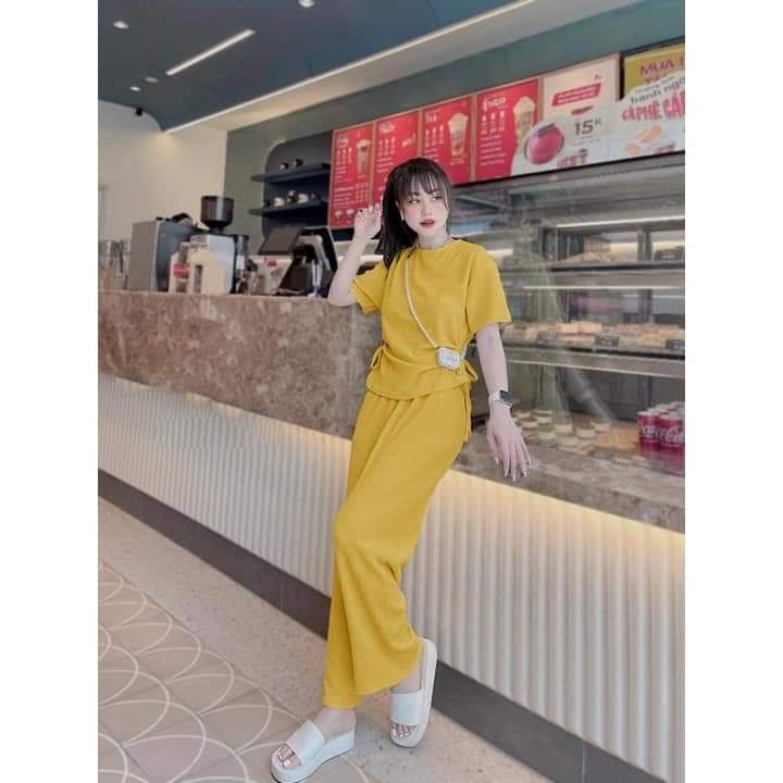 Sét bộ quần ống suông phối áo thắt dây eo trẻ trung cá tính chất len tăm cao cấp chuẩn shop đủ size đến 85kg_SBNT_008