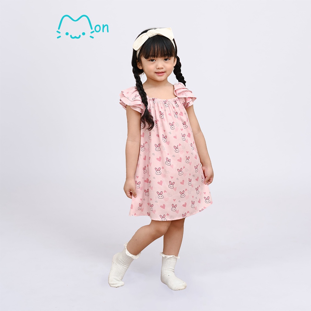 Váy bé gái cánh tiên chun đũi tằm 1-6 tuổi họa tiết thỏ màu hồng MonBabies VL21