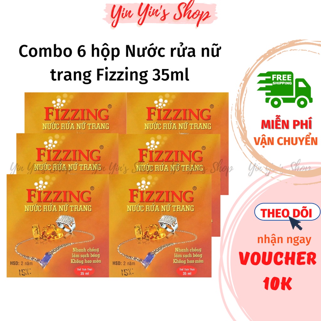 【COMBO 6 HỘP】Nước rửa nữ trang, nước rửa trang sức vàng bạc Fizzing dung tích 35ml nhanh chóng làm sạch và làm sáng vàng