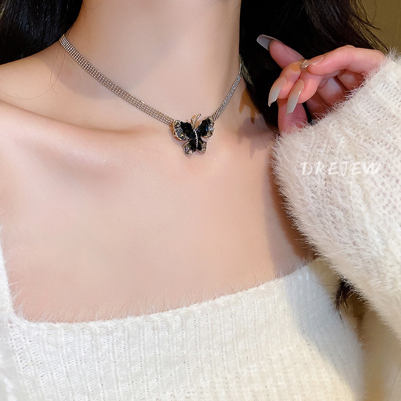 DREJEW Dây Chuyền Kim Loại Mặt Hình Bướm Đính Đá Pha Lê Thời Trang Cao Cấp Dễ Phối Đồ