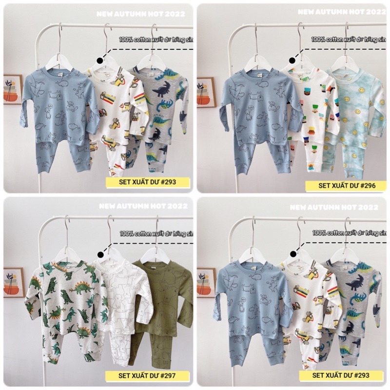 Set 3 bộ thu đông cho bé trai, bộ dài tay cho bé trai, bộ dài tay thu đông, chất liệu coton mềm mại