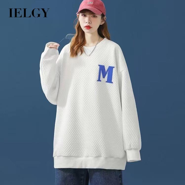 IELGY    Áo Sweater Cổ Tròn Dáng Rộng Phong Cách Hàn Quốc Thời Trang Cho Nữ