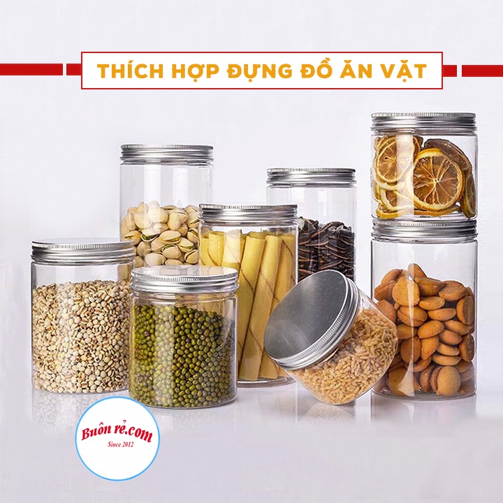 Hũ nhựa nắp thiếc bạc- Hộp nhựa PET trong suốt đựng thực phẩm khô các loại có độ bền cao, chịu lực cao br 01443