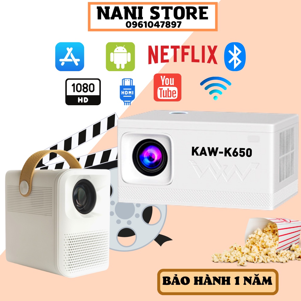 Máy Chiếu Mini, Máy Chiếu KAW-K550, Kết Nối Wifi, Âm Thanh Chân Thực, Độ phân giải 1080, Hình ảnh chân thực