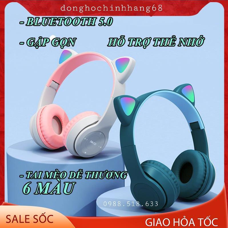 Tai Nghe Mèo Bluetooth P47M, Tai Mèo Dễ Thương Có Mic, Âm Bass Mạnh Mẽ Nghe Nhạc Cực Hay Bảo Hành 1 Năm