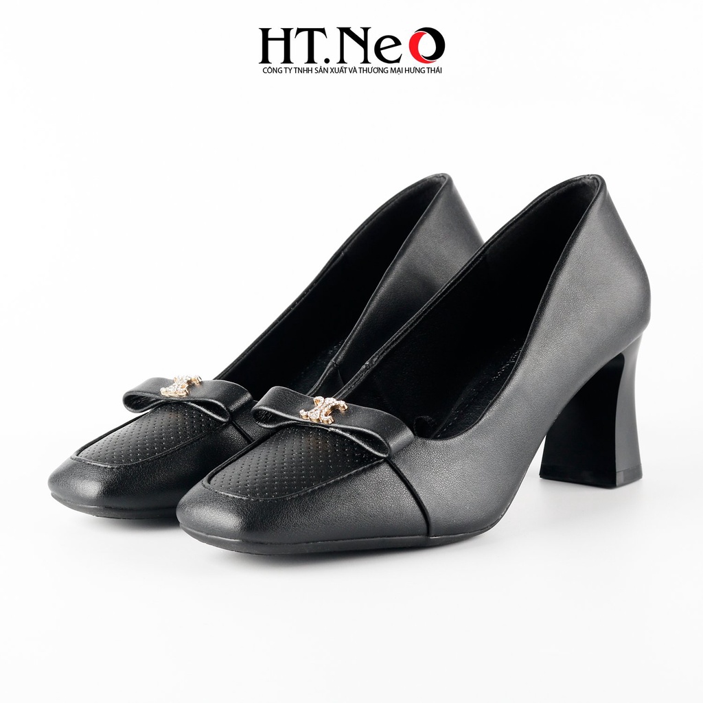 Giày cao gót đế vuông 7cm HT.NEO da bò siêu mềm, Nơ đính đá sang trọng, thanh lịch và vô cùng chắc chắn CS270