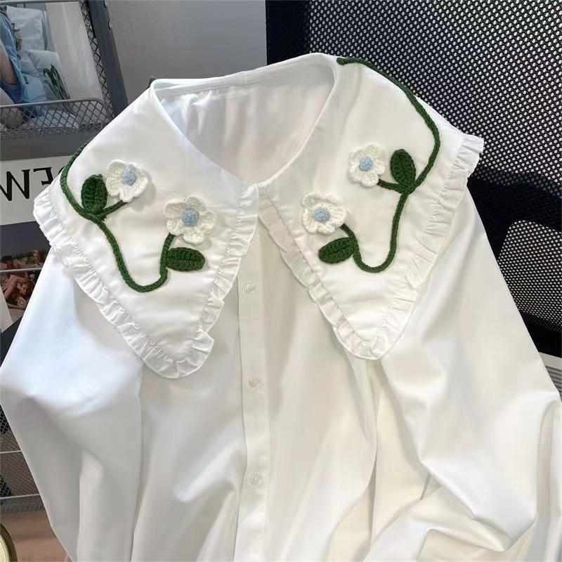 Áo Sơ Mi Nữ Tay Dài Cổ Búp Bê Thêu Hoa Phong Cách Hàn Quốc Baju Baju Wanita Lengan Panjang Hàng Mới Có Sẵn
