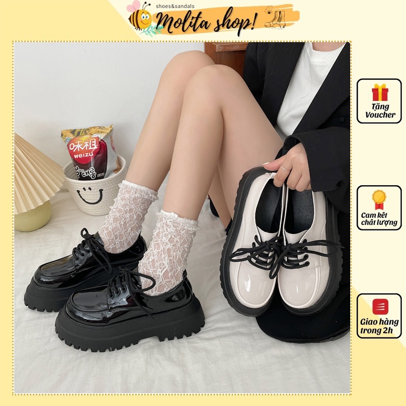Giày Oxford Đế Bánh Mì 6Cm Giày Nữ Da Bóng Buộc Dây Dễ Thương BM021-Molita