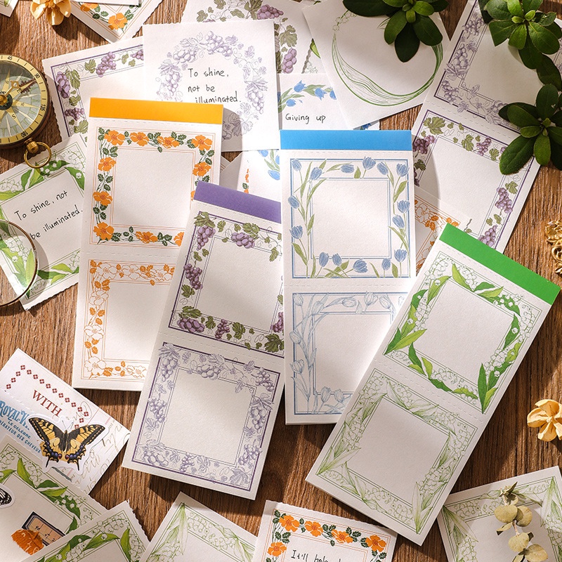Set 50 Tờ Giấy Note Ghi Chú Họa Tiết Retro Trang Trí Nhật Ký