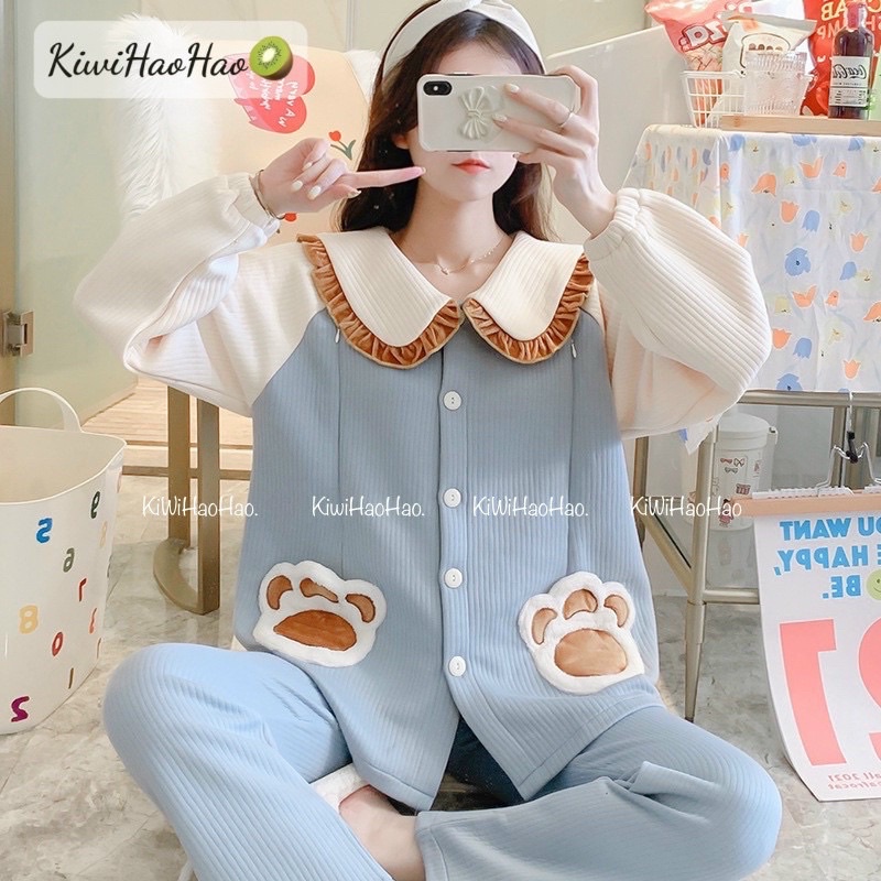 Bộ pijama túi chân chó chất nhung tăm có khoá cho bé ti