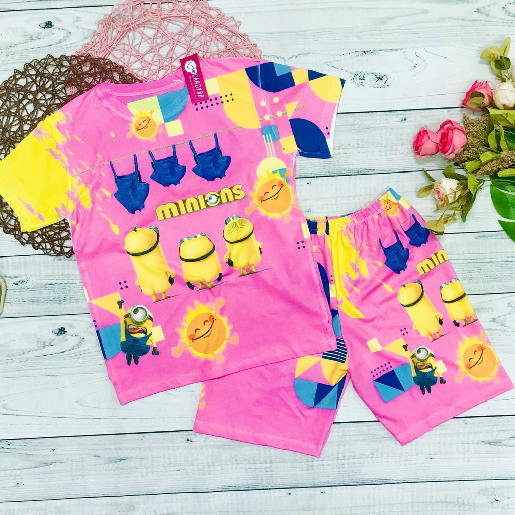 Đồ bộ cho bé, đồ bộ thun lạnh cộc tay bé trai, bé gái in 3D hình Minion size đại cho bé 10 - 60kg