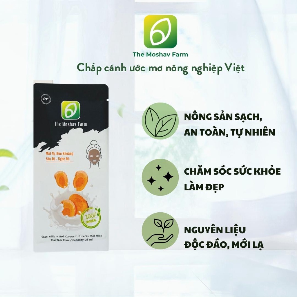 Mặt Nạ Bùn Khoáng Sữa Dê - Nghệ Đỏ The Moshav Farm Ngăn Ngừa Nám Lão Hóa, Làm Sạch, Cấp Ẩm, Trắng Mịn, Nuôi Dưỡng 1 gói