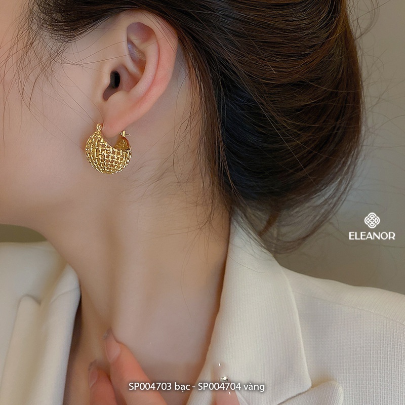 Bông tai nữ chuôi bạc 925 Eleanor Accessories hình cầu họa tiết đan lưới phụ kiện trang sức 4703
