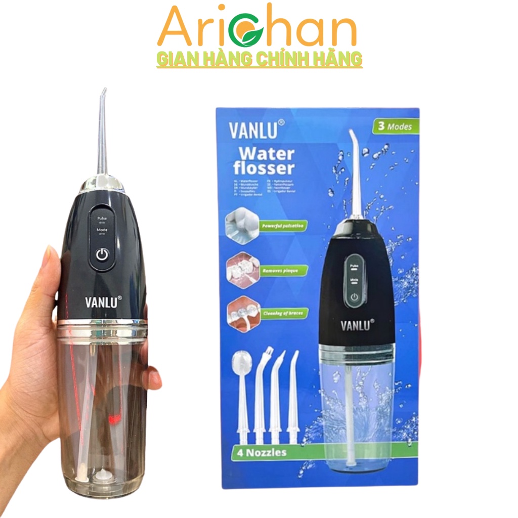 Máy tăm nước cầm tay tự động Vanlu,dụng cụ vệ sinh răng miệng cộng nghệ Châu Âu với 3 chế độ xịt cao cấp, tặng 4 đầu xịt