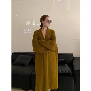 Áo cardigan len miss zhao nâu rêu tăm dáng dài basic