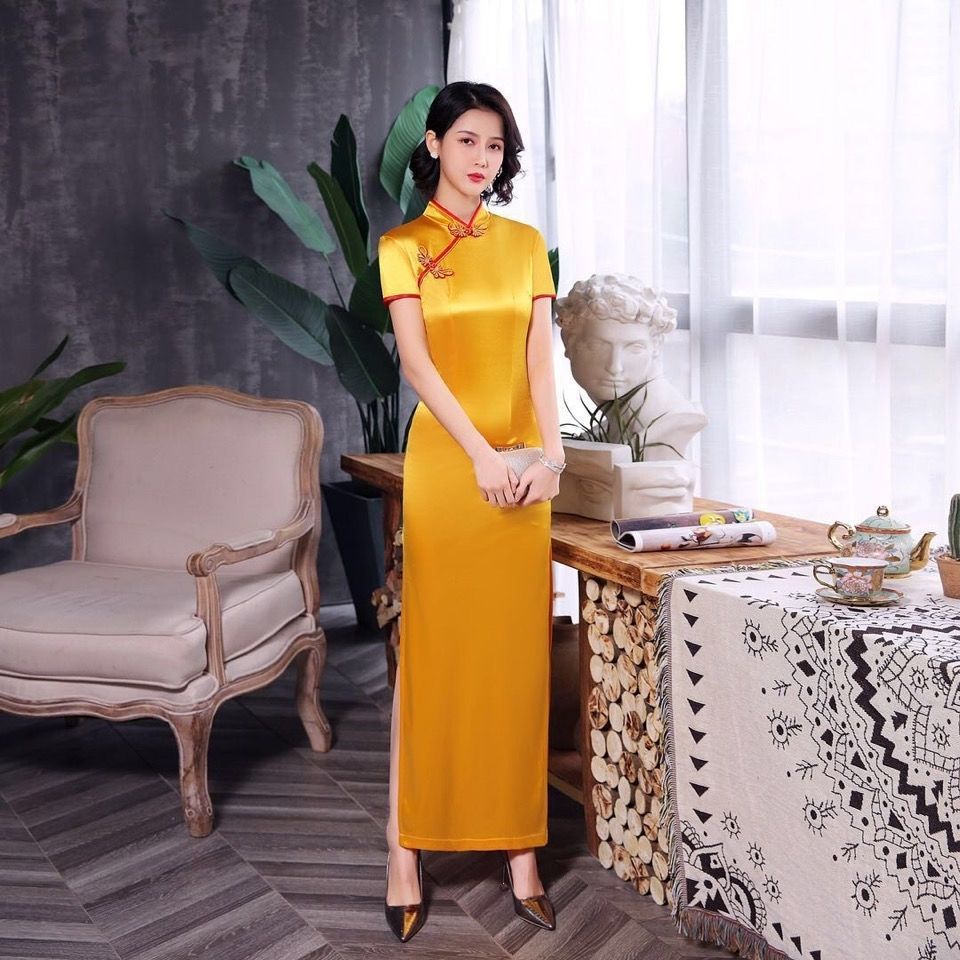 Đầm Sườn Xám Cách Tân Dáng Ôm Dài In Họa Tiết Mèo Thời Trang Cao Cấp Cho Nữ