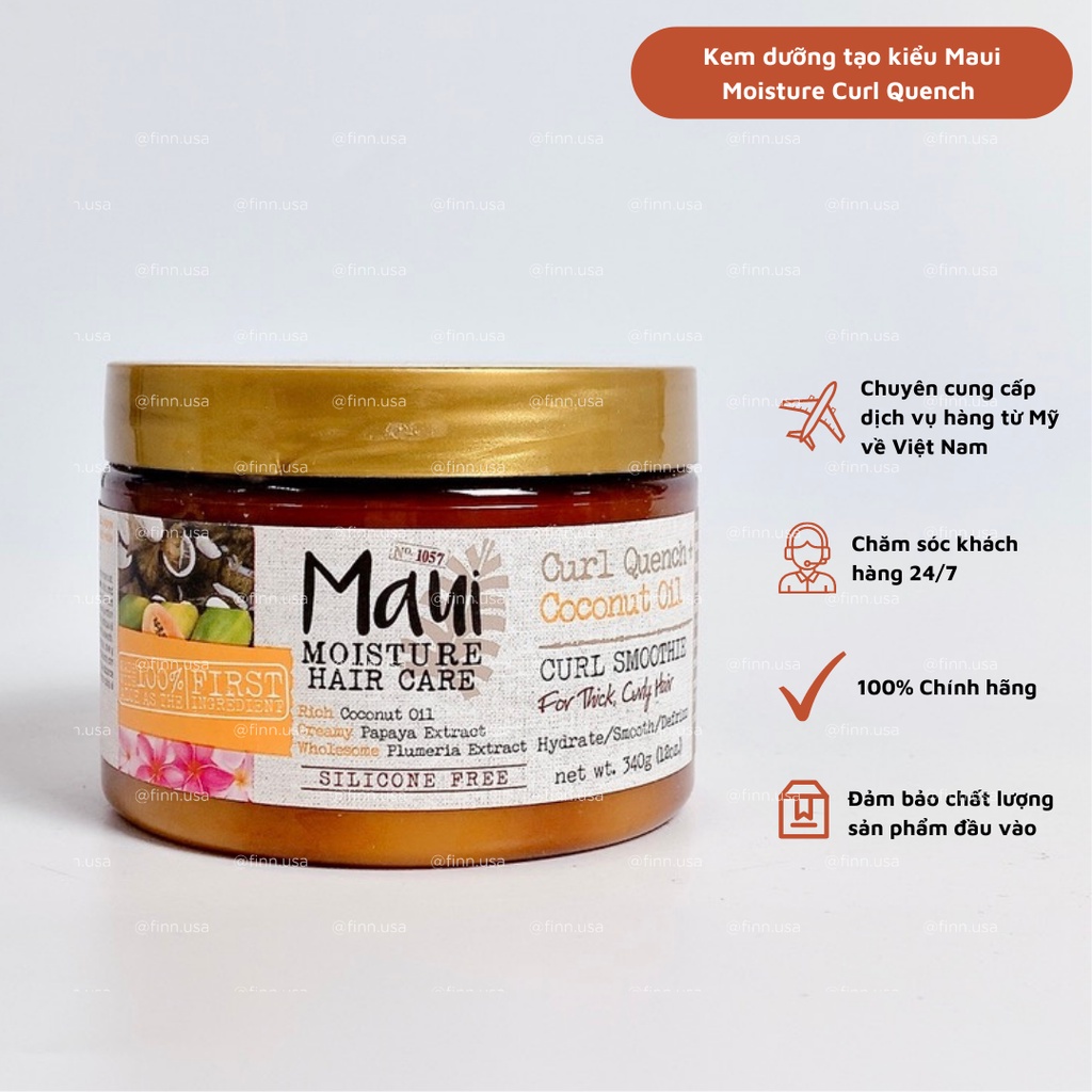 _Dưỡng ẩm tóc tạo kiểu Maui Moisture Curl Quench + Coconut Oil Hydrating Curl Smoothie, Creamy Silicone-