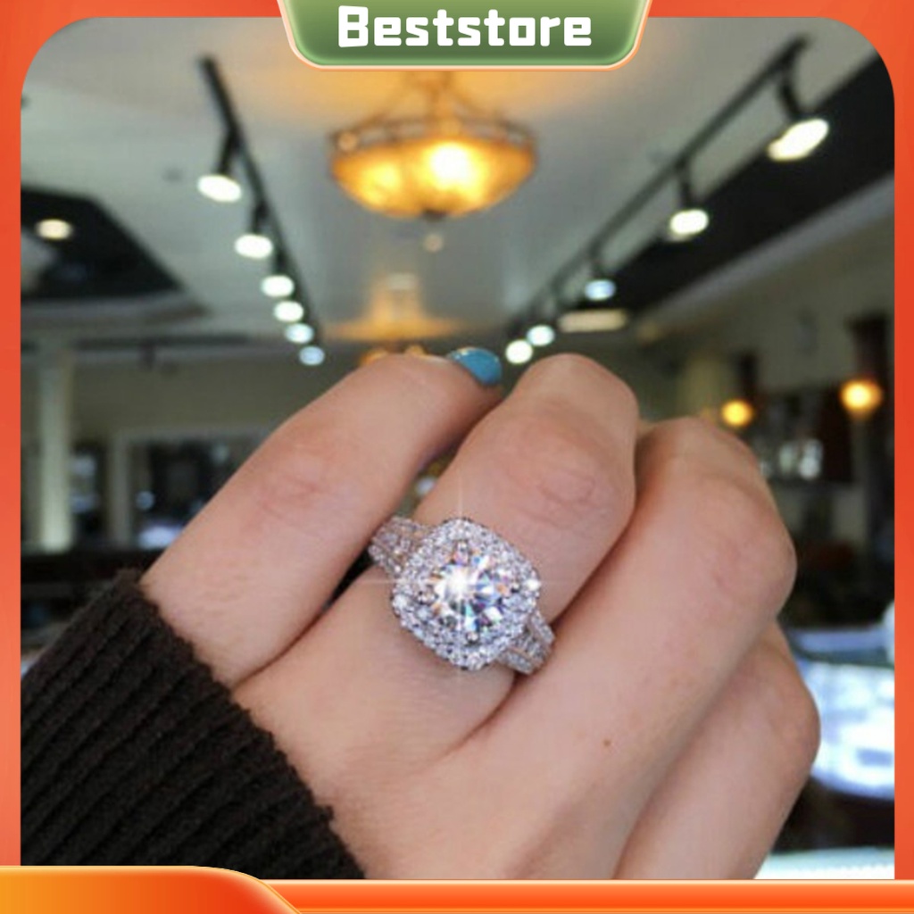 Nhẫn Đính Đá Kim Cương Giả Hai Lớp Không Phai Màu Trọng Lượng Nhẹ Cho Nữ