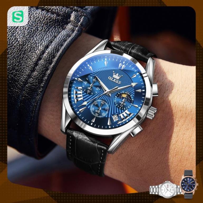 Đồng hồ nam chính hãng OLEVS 2876 dây da bò Chống thấm nước sâu hiệu ứng phát sáng
