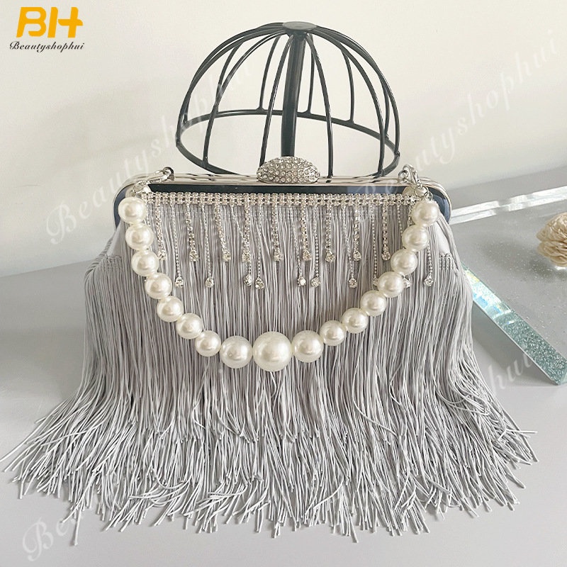 Túi Xách Đeo Vai Đính Ngọc Trai Phối Tua Rua Phong Cách Âu Mỹ Sang Trọng Dành Cho Nữ