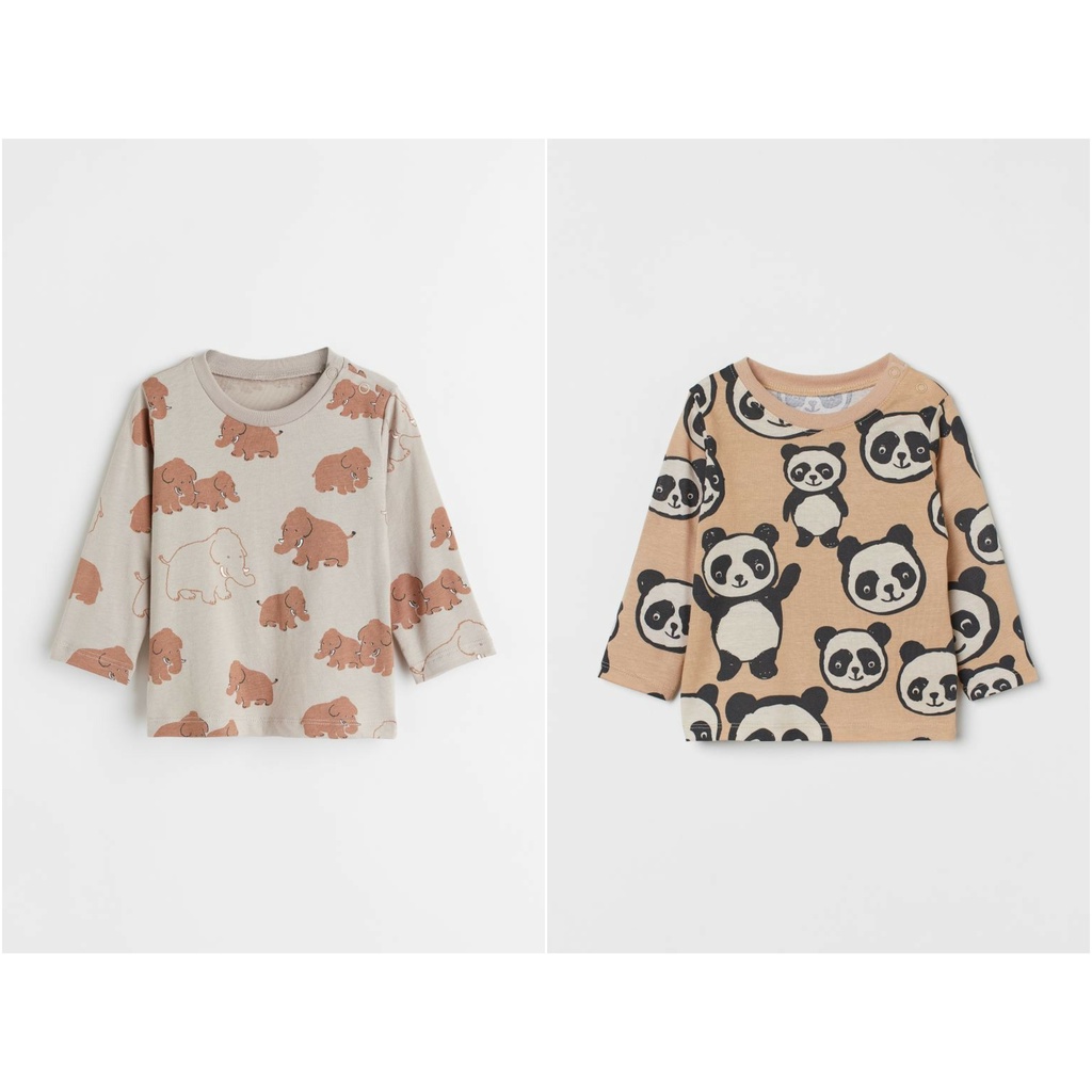 Áo phông dài tay voi gấu trúc HM H&M sz 9-12, 12-18, 18-24m_hàng chính hãng Mỹ