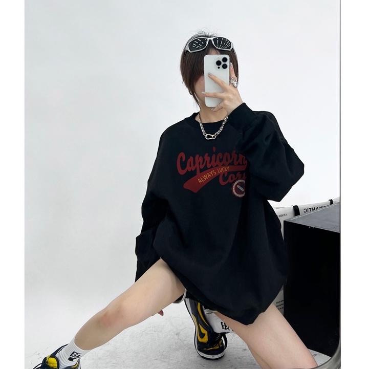 FOCUS Áo Nỉ nữ bigsize harajuku trắng retro áo dài tay ulzzang unisex 100%cotton