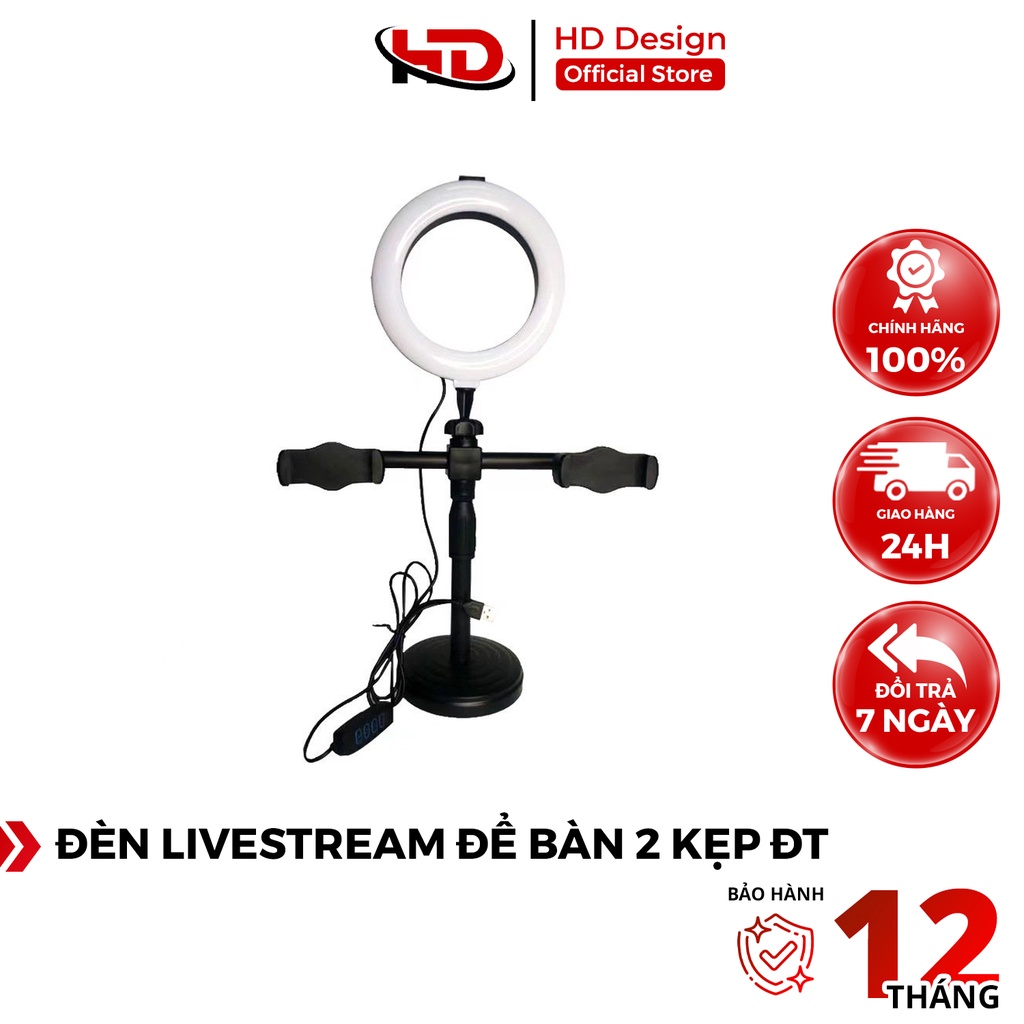 Đèn Livetream Để Bàn 2 Kẹp Điện Thoại - Có Đèn Hỗ Trợ - Livetream - Quay TikTok - Bán Hàng - Chính Hãng HD Design | BigBuy360 - bigbuy360.vn