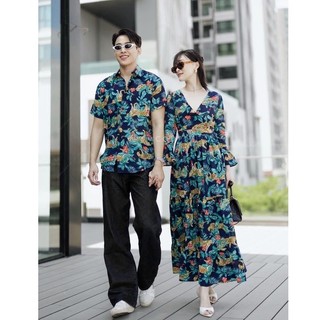 Đồ Đôi - Set Sơ Mi Váy cặp đôi dạo biển họa tiết độc đáo lãng mạn E330
