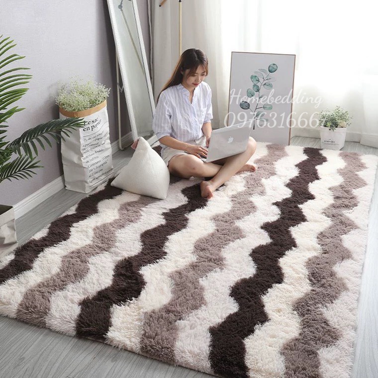 thảm lông kẻ loang trải sàn nhiều kích thước  lông dày không rụng lông nhiều mẫu mặt sau chống trơn trượt,