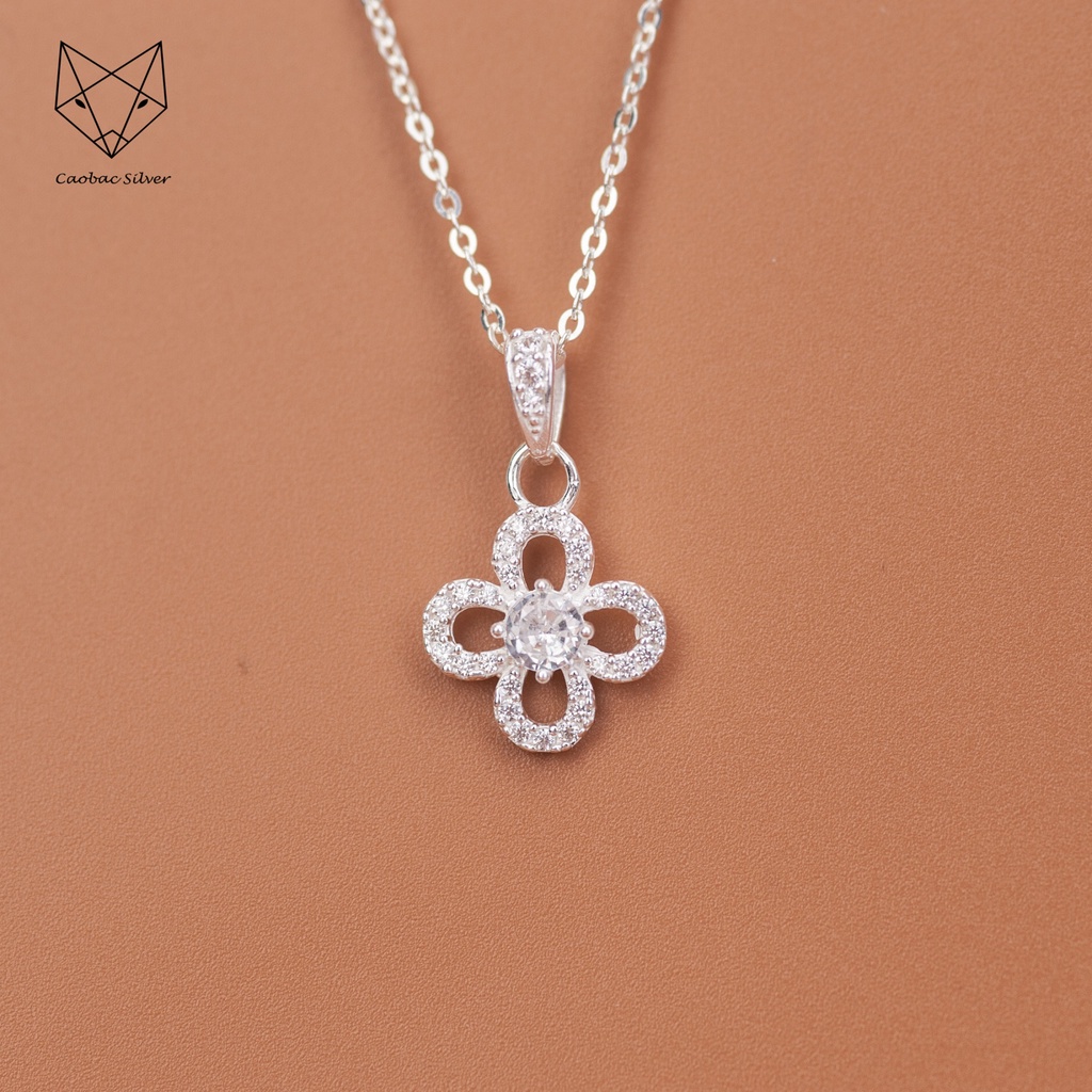 Dây Chuyền Bạc Ta Cao Cấp CaoBac Silver Thiết Kế Hoa Bốn Cánh Ổ Đá Tinh Tế, Thanh Lịch Dành Tặng Riêng Cho Bạn Gái